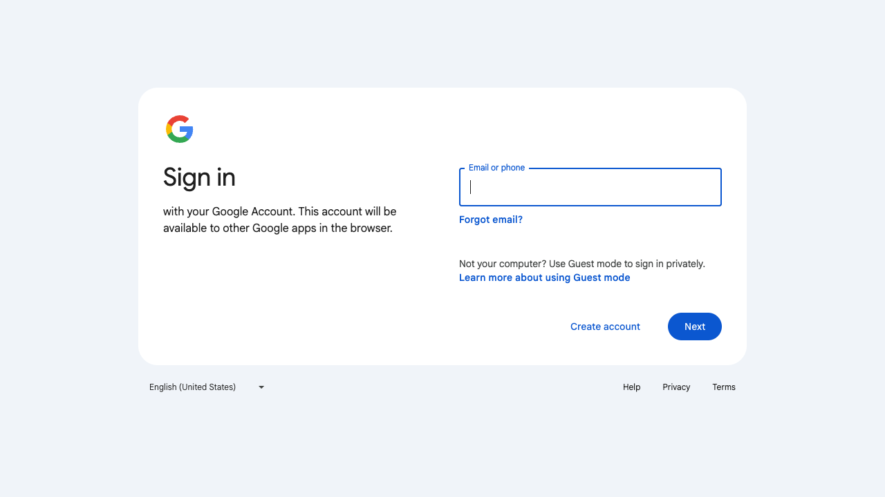 Google sign-in page