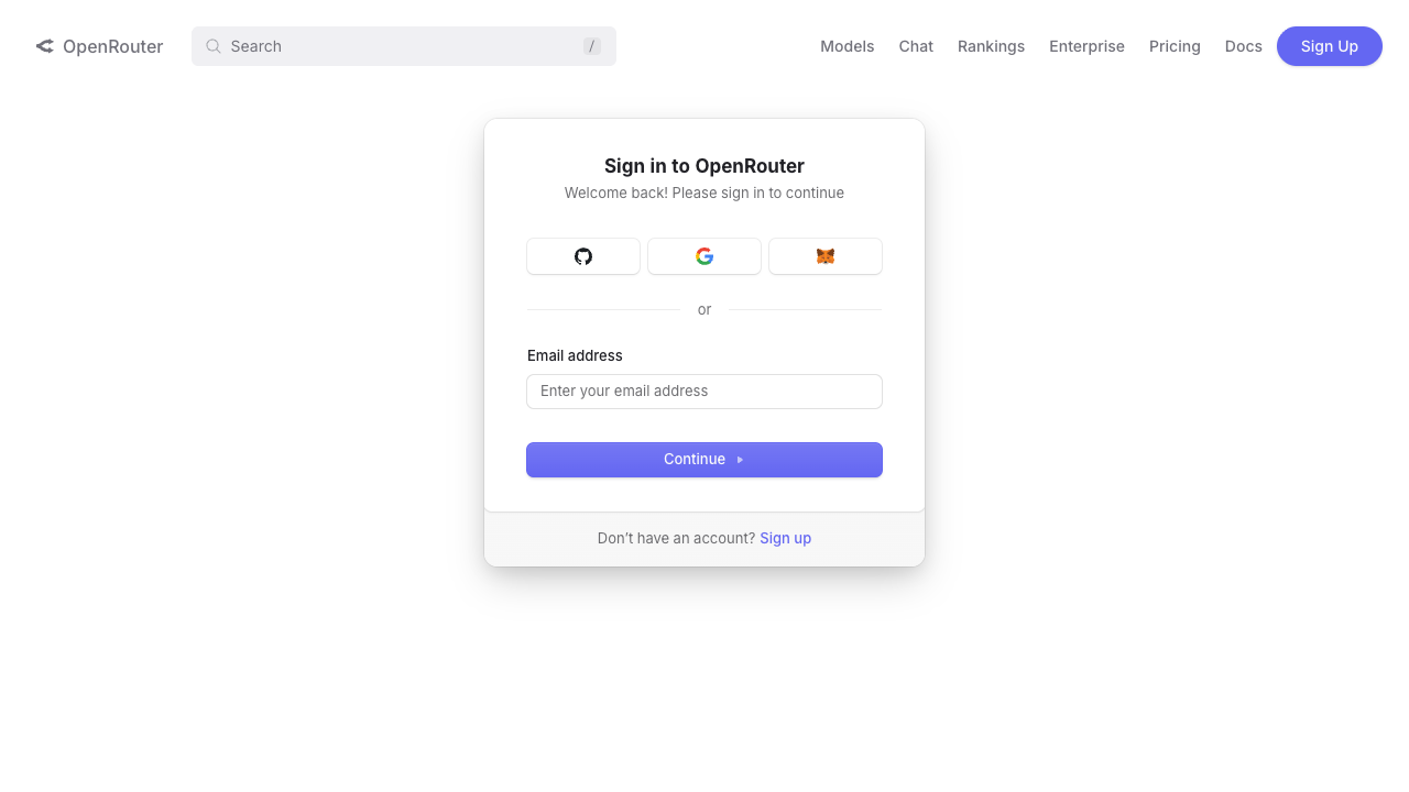 OpenRouter sign-in page with Google and GitHub options